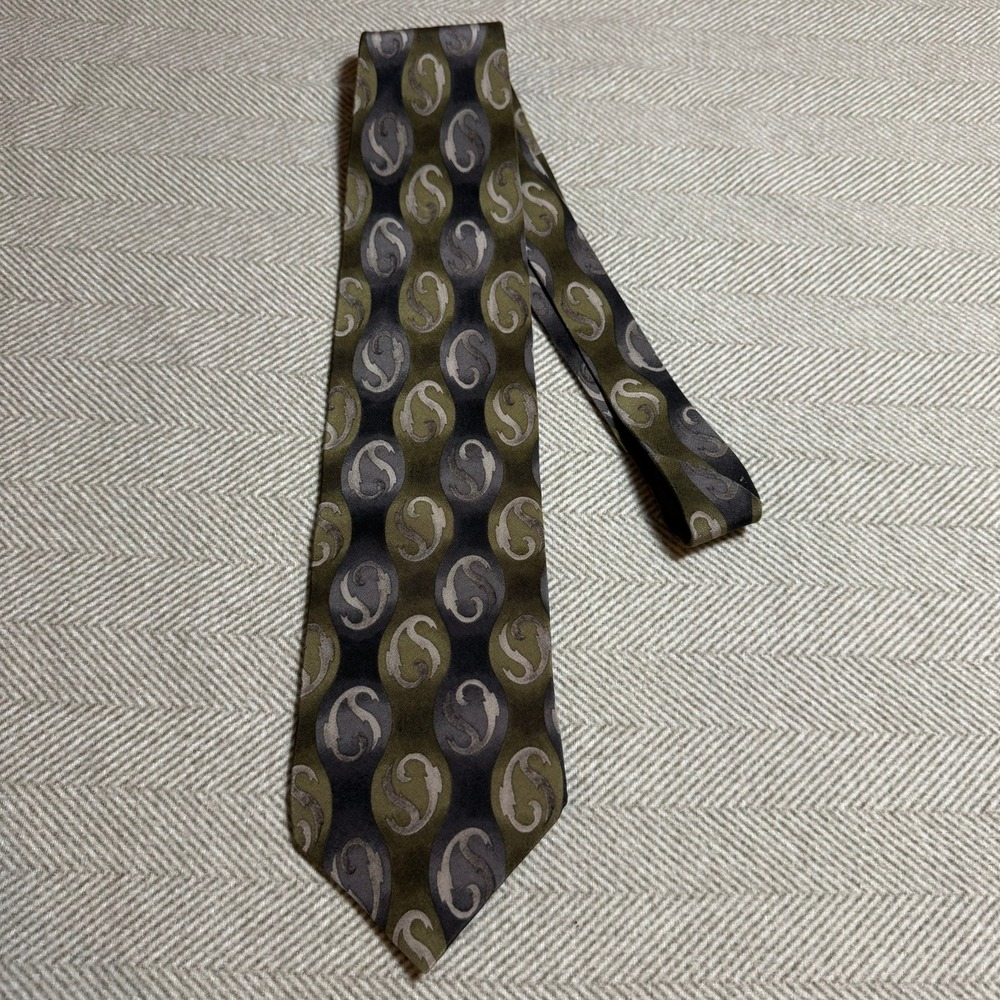 Grateful Dead Fire On The Mountain Silk Tie Olive Green Grey Abstract Paisley